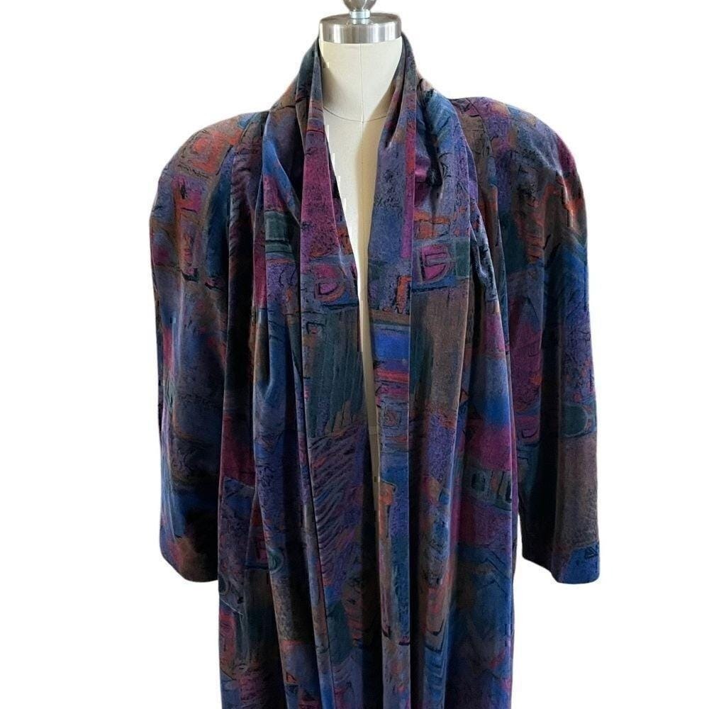 Vintage Libbey's Velvet Abstract Print Long Jacket Women's 4 - Picture 5 of 12